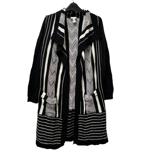 Chico's Jackets & Blazers - Chico’s Long Open Front Black White Cardigan Size Small